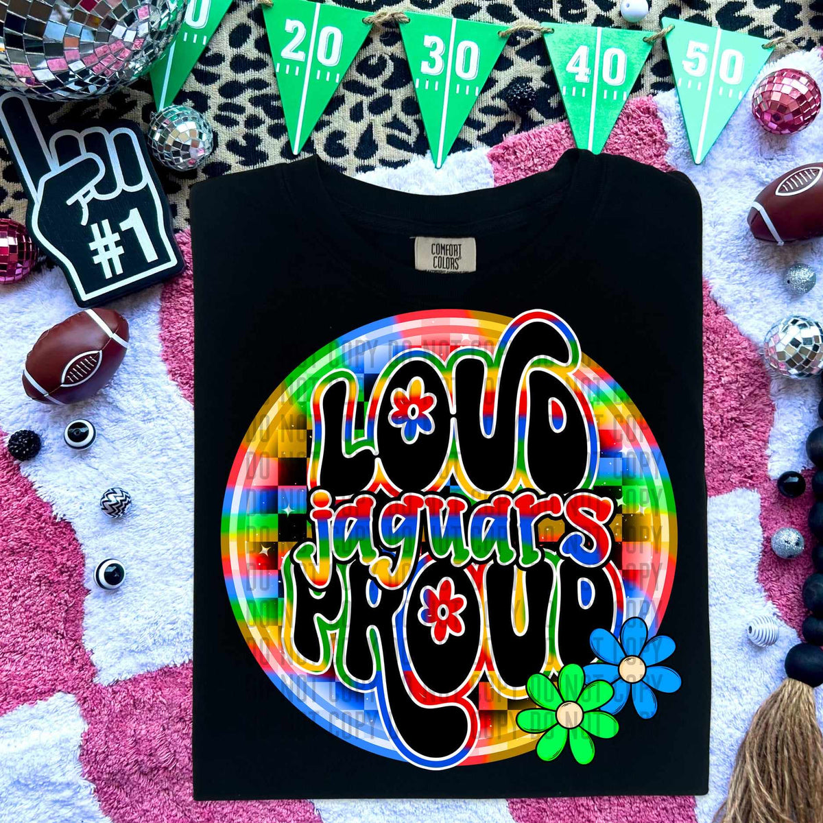 Loud proud Jaguars colorful checkered circle (caplinger) 52990 DTF transfer
