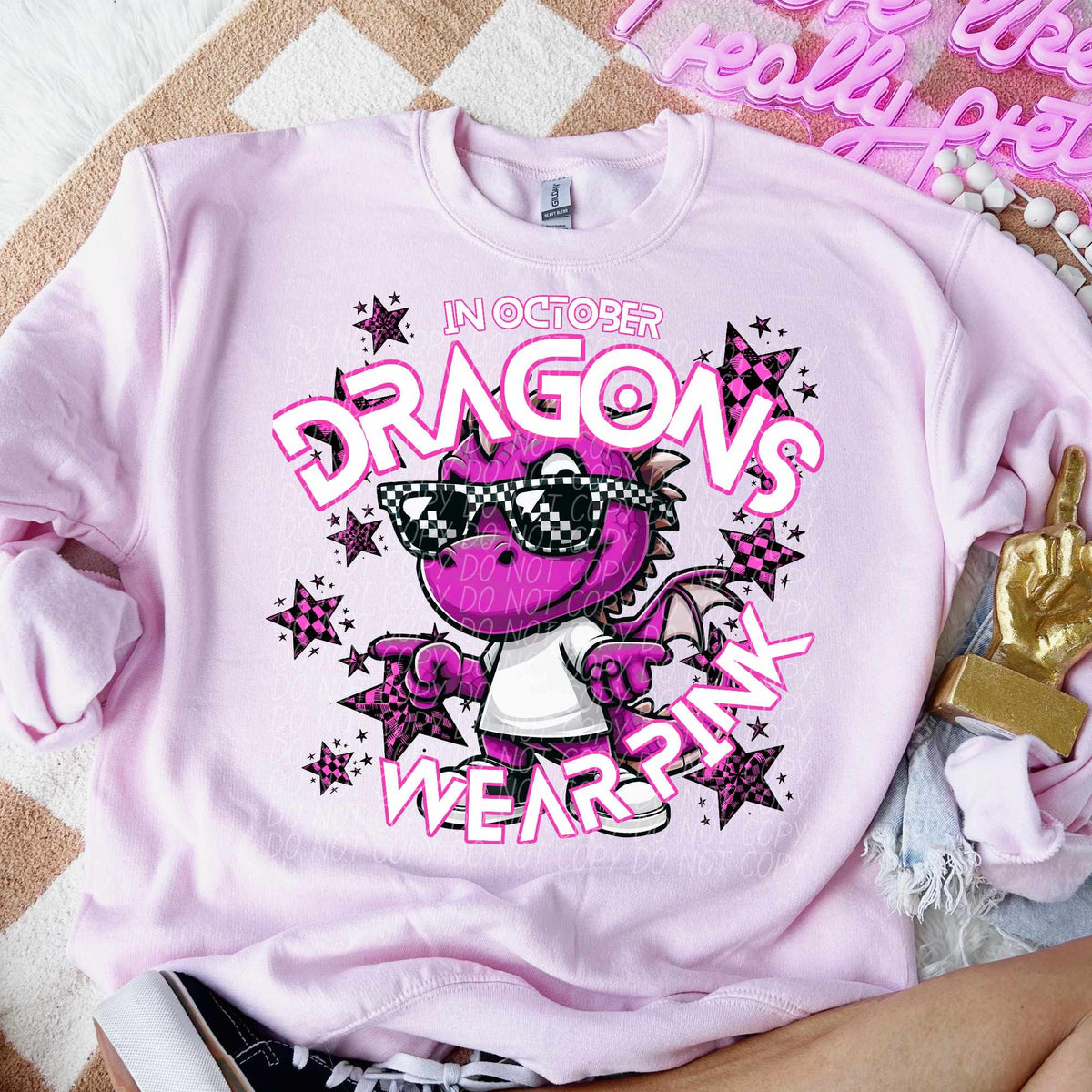 In October dragons wear pink mascot 60022 DTF transfer