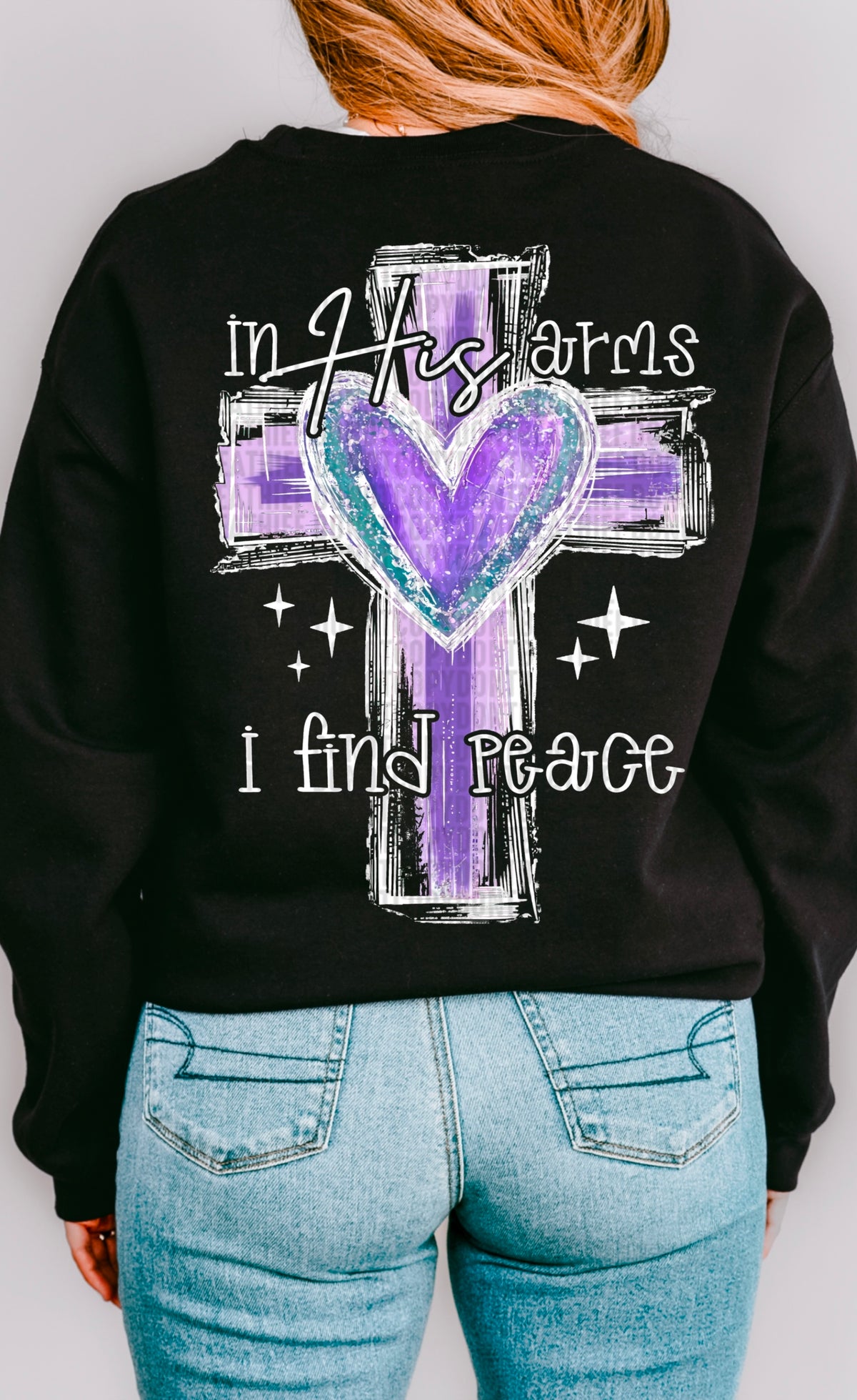 In his arms I find peace white font 93370 DTF transfer