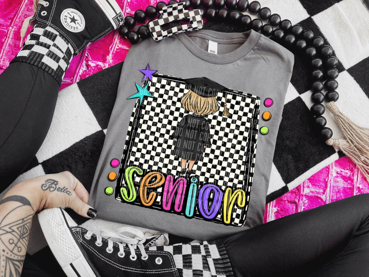 Senior 7 checkered preppy bright (Caplinger) 91447 DTF transferr