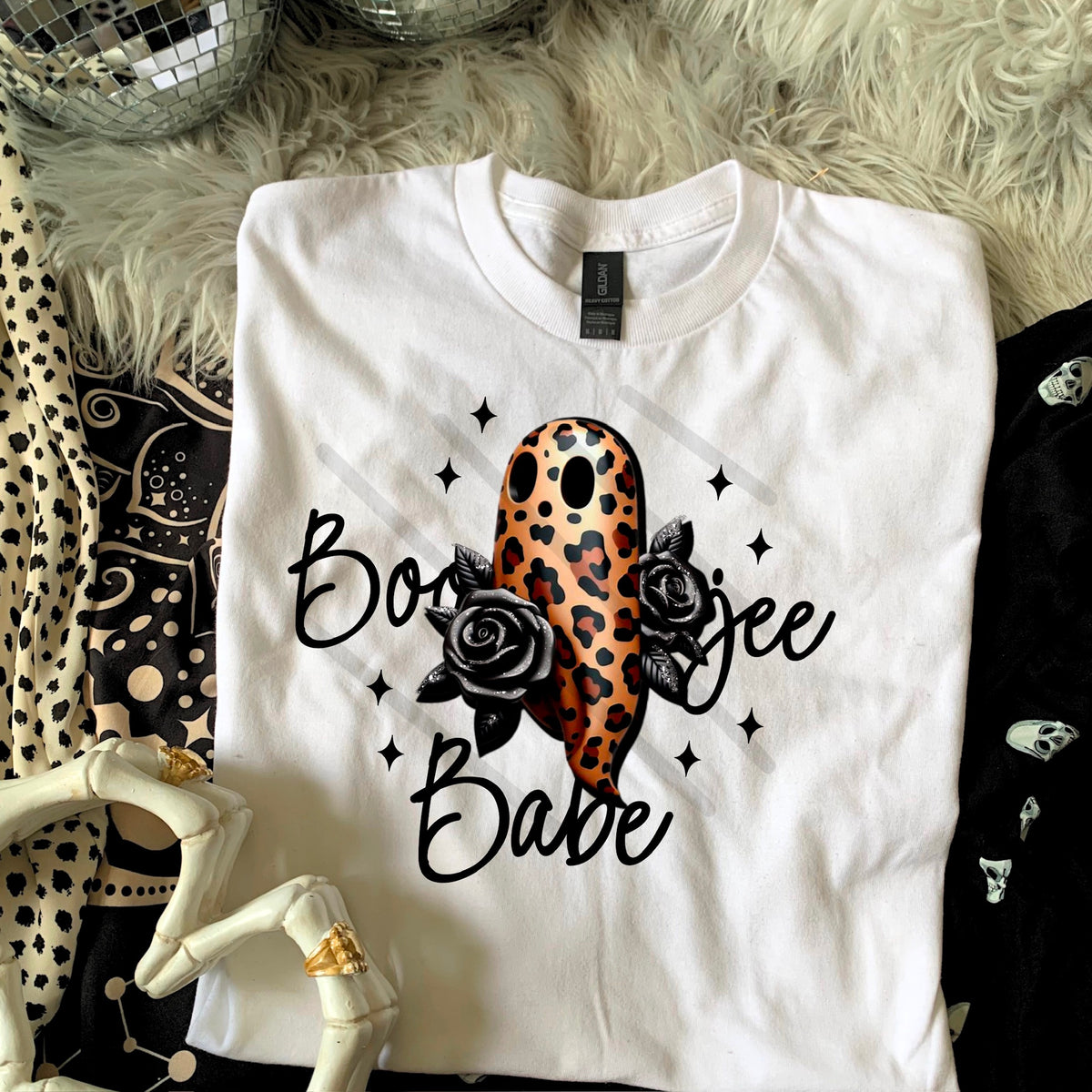 Boujee Babe with cheetah ghost and black roses 110677 DTF transfer