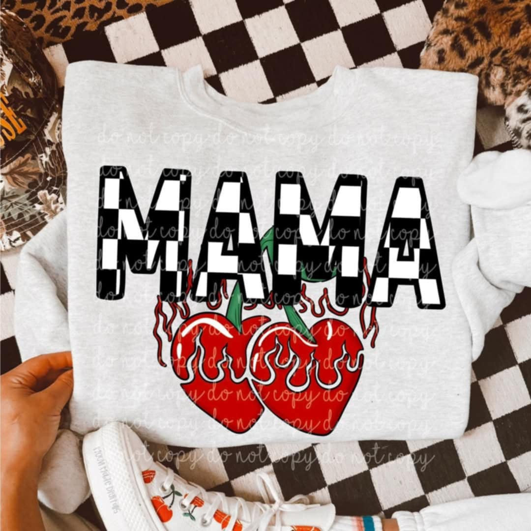 Mama checkered with cherries (MMD) 96067 DTF transfer