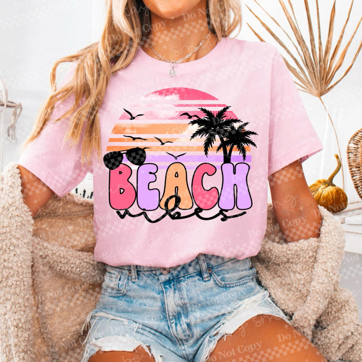 Beach vibes pink sunset 96436 DTF transfer