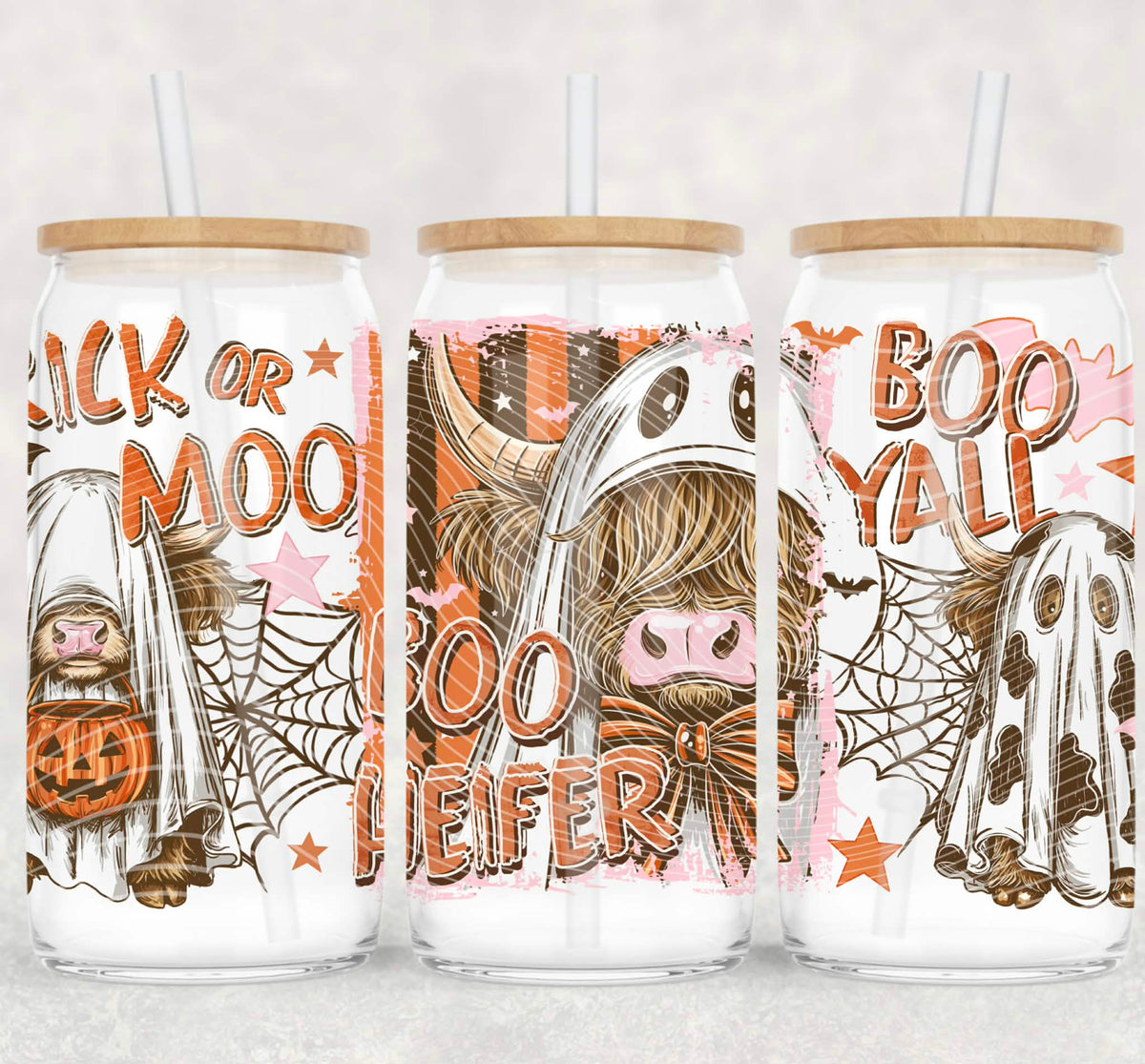 Trick or no boo y’all boo heifer highland cow wrap (AG) UV DTF WRAP