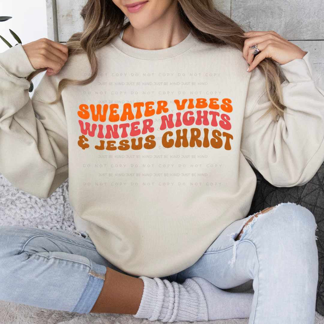 Sweater vibes winter nights & Jesus Christ wavy 65262 DTF transfer