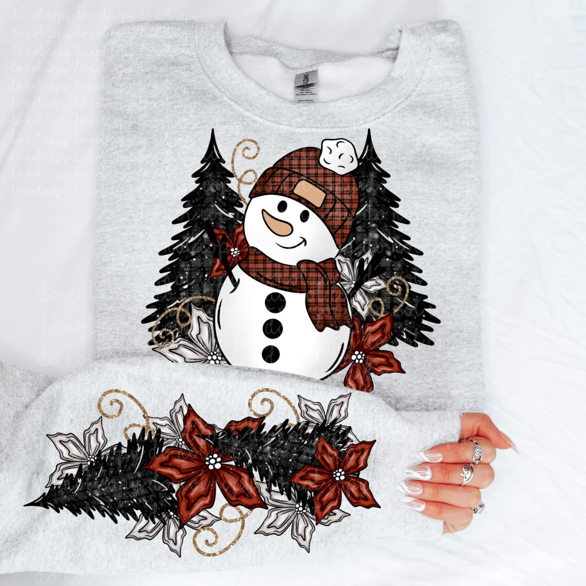 Plaid Snowman and trees SLEEVE (MMD) DTF Transfer
