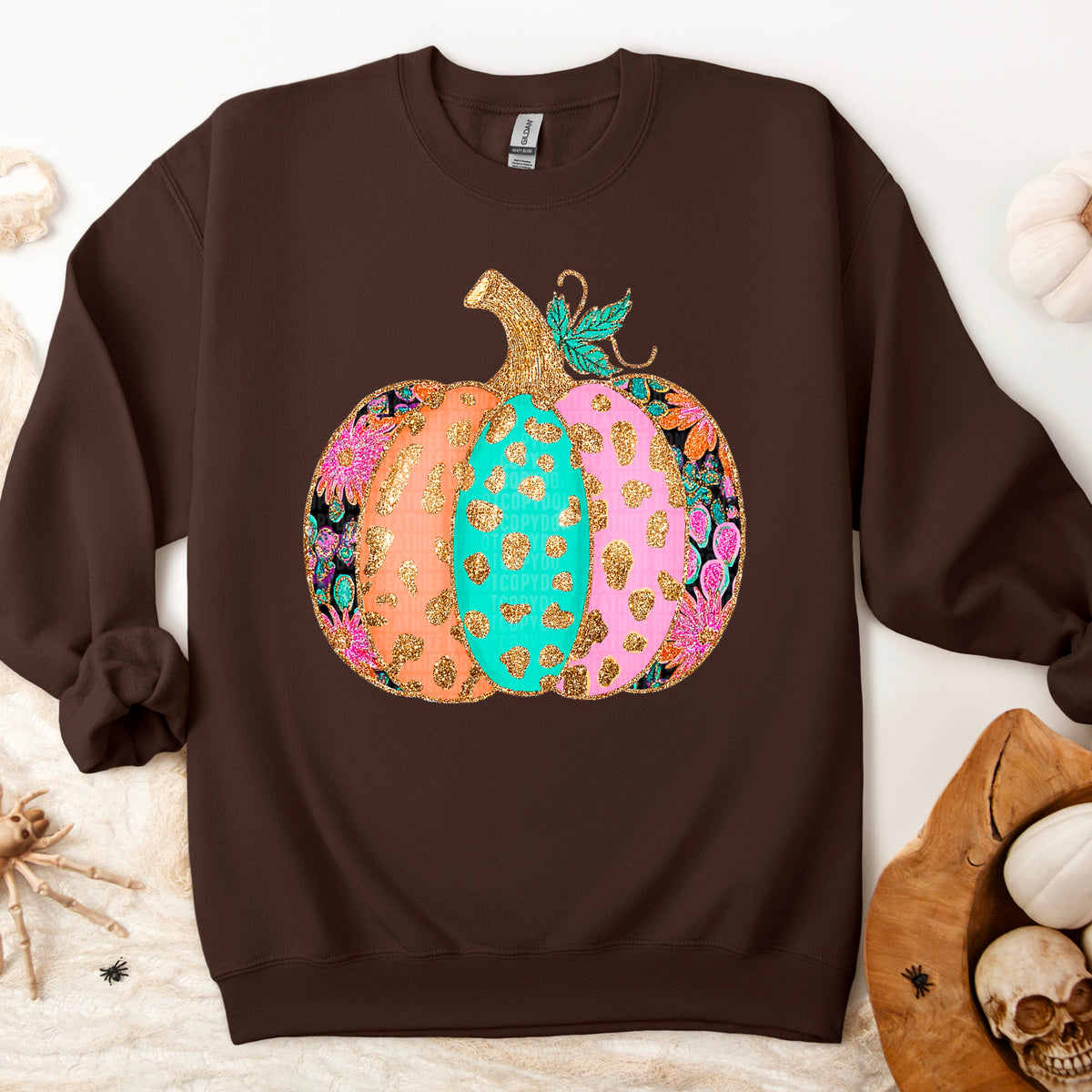 Gold Polkadot pumpkin DTF transfer