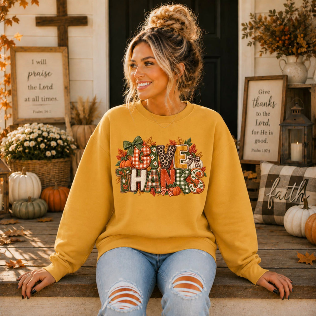 Give thanks fall fabric print (SDD) DTF Transfer