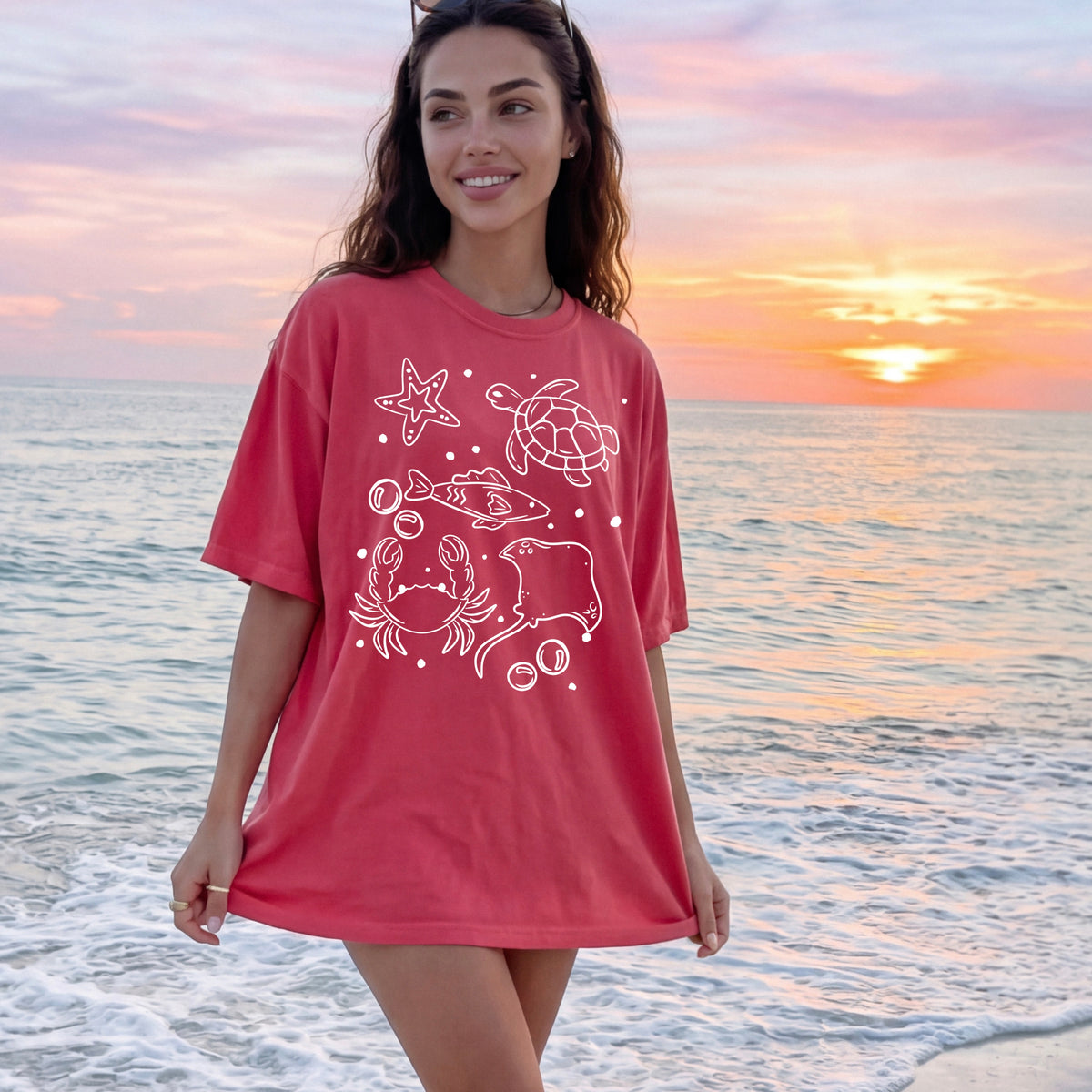 Sea animal doodles WHITE (CSC) DTF Transfer