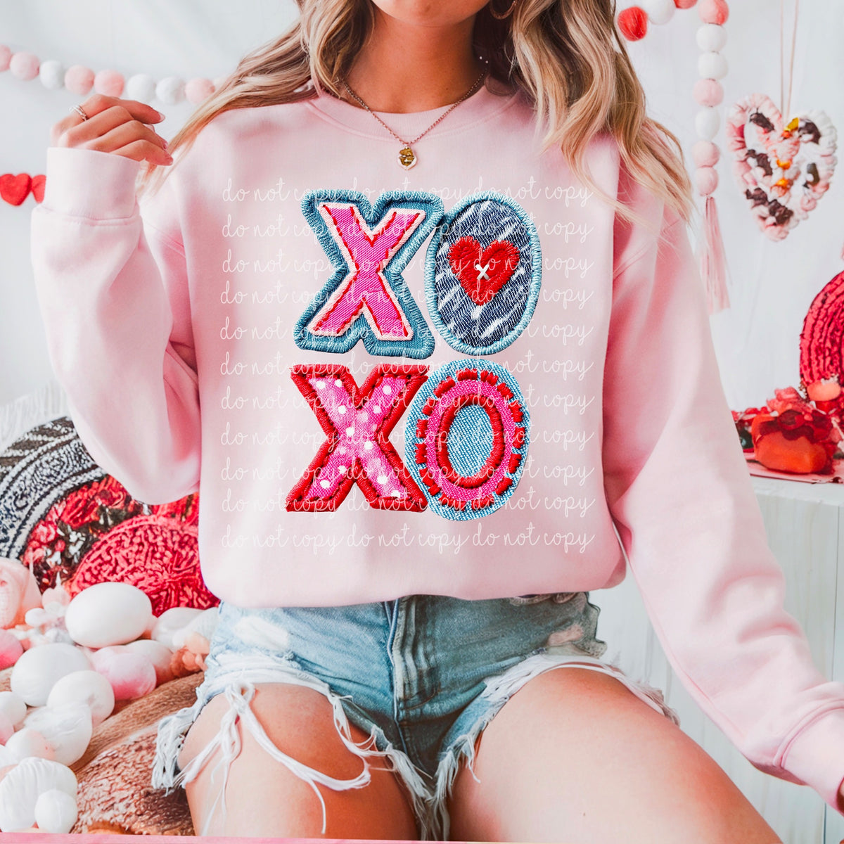 Xoxo stacked blue pink and red 116776 DTF transfer