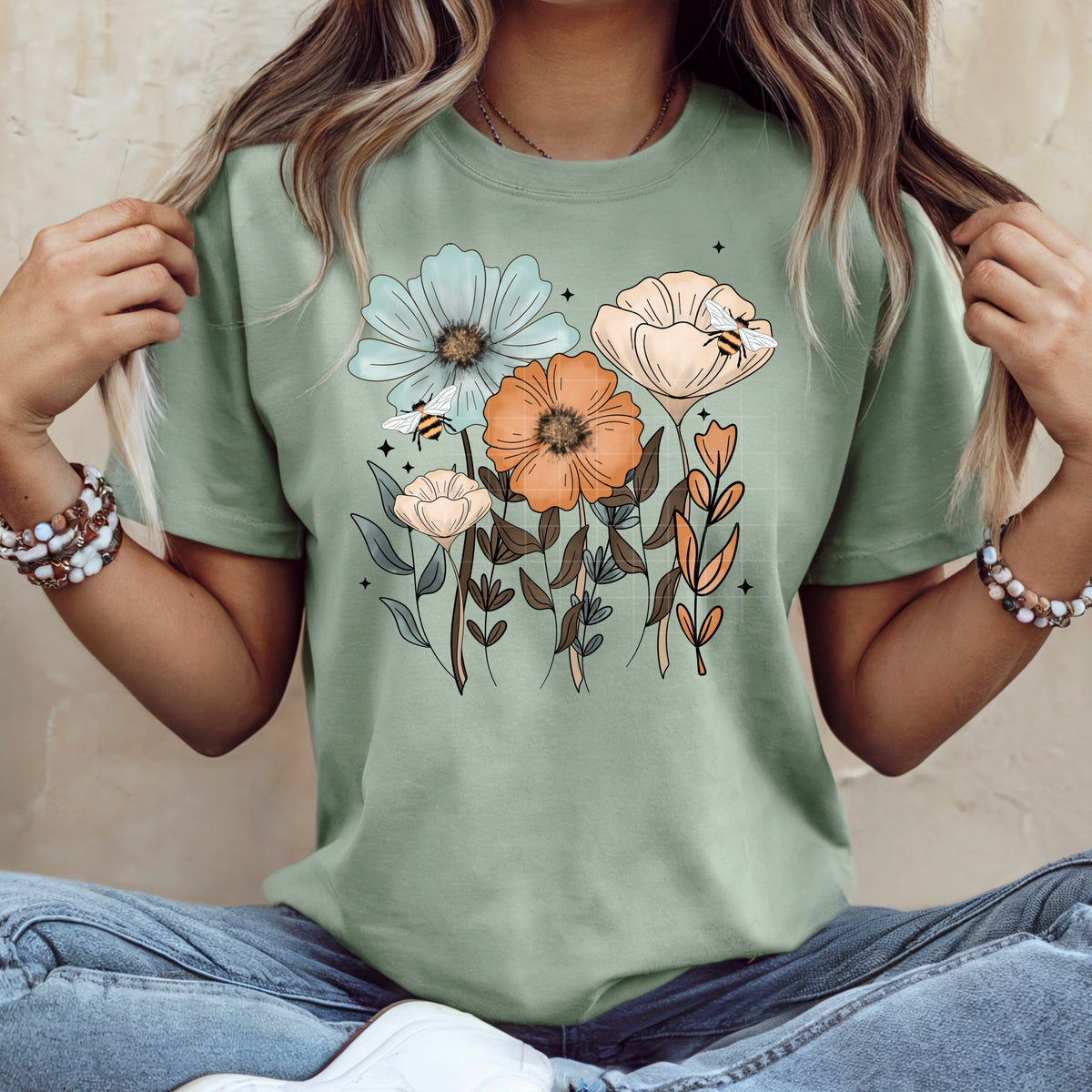 Blue and orange wildflowers CSC DTF Transfer