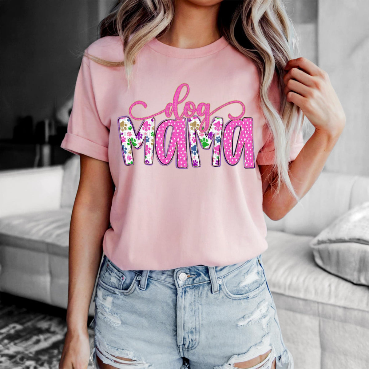 Dog mama pink and floral (SDD) 91987 DTF transfer