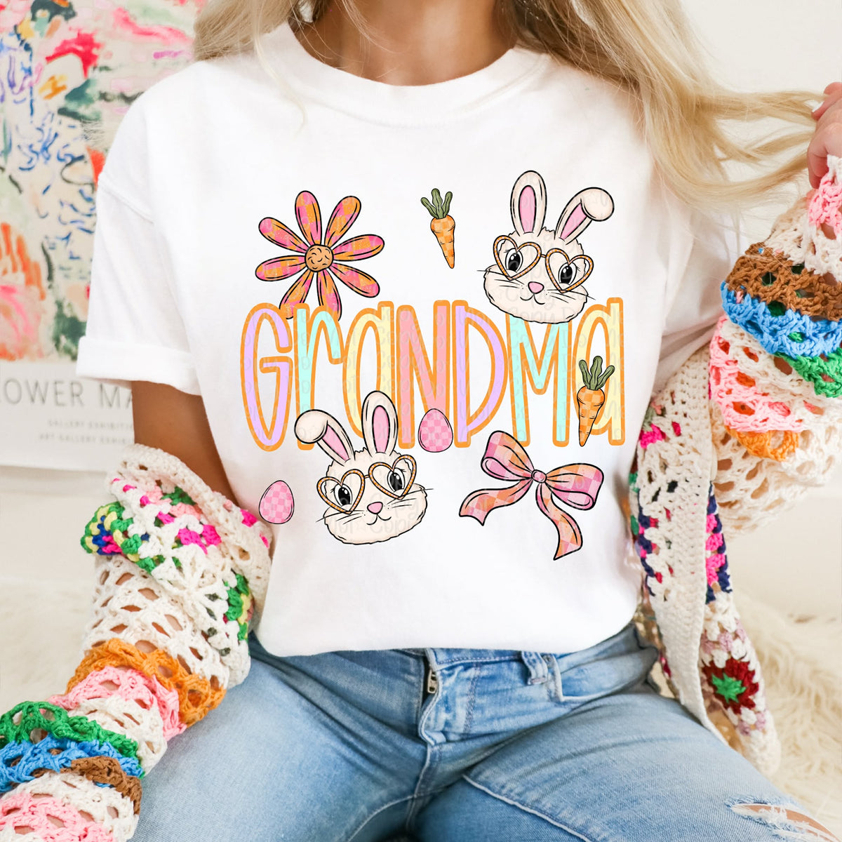 Grandma bunnies and flowers (Virgo) DTF Transfer