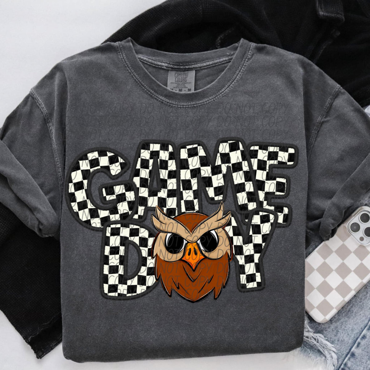 Game day owl 1 checkered (CITY) 91336 DTF transfer