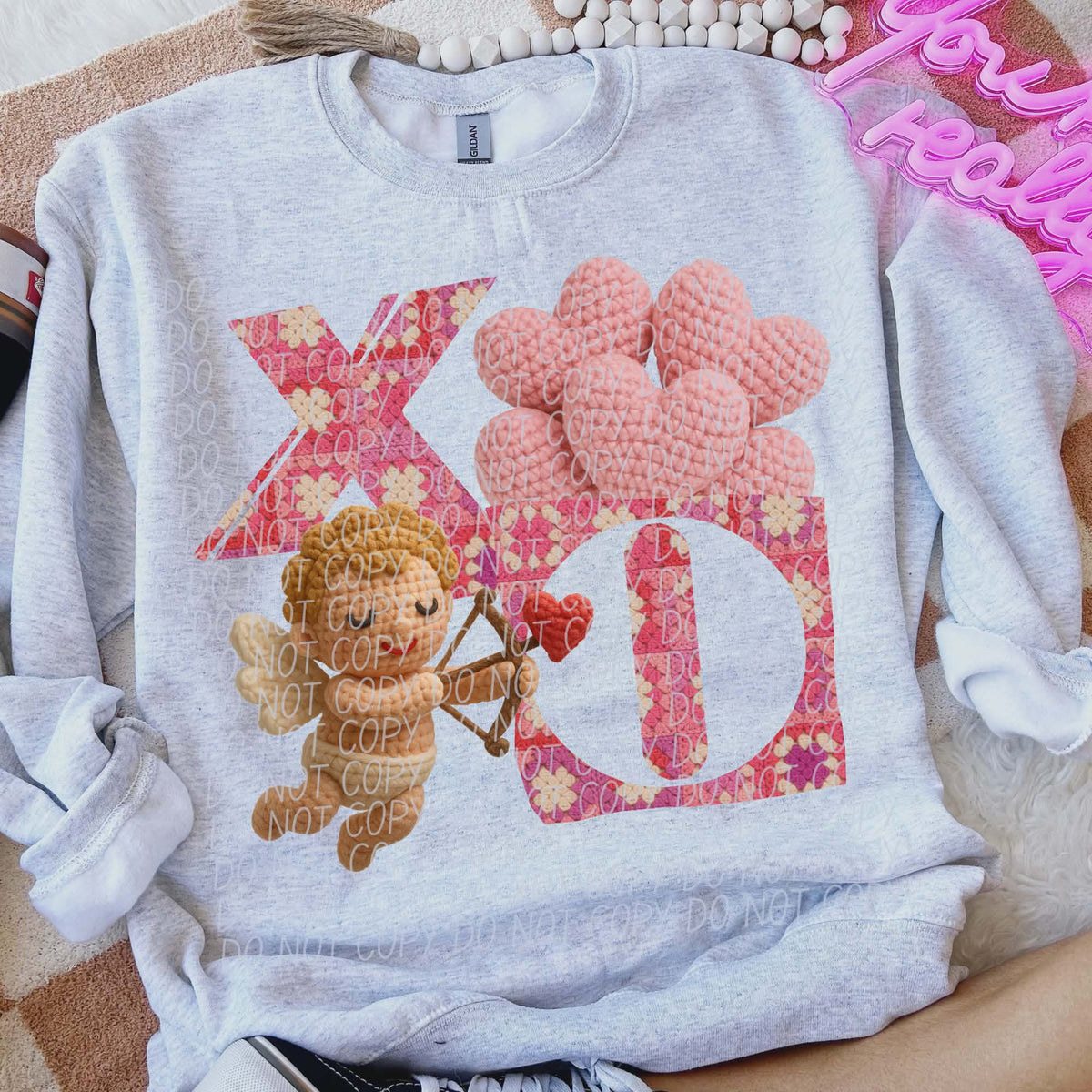 Xoxo Faux crochet cupid (pink) (city) DTF transfer