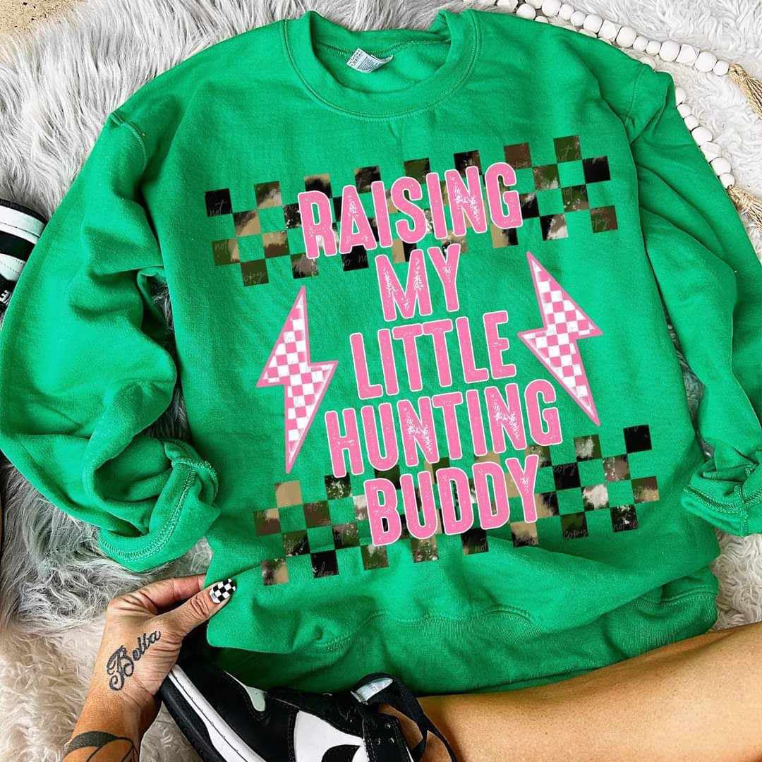 Raising my little hunting buddy pink checkered lightning bolt GIRL (VIRGO) 70575 DTF transfer