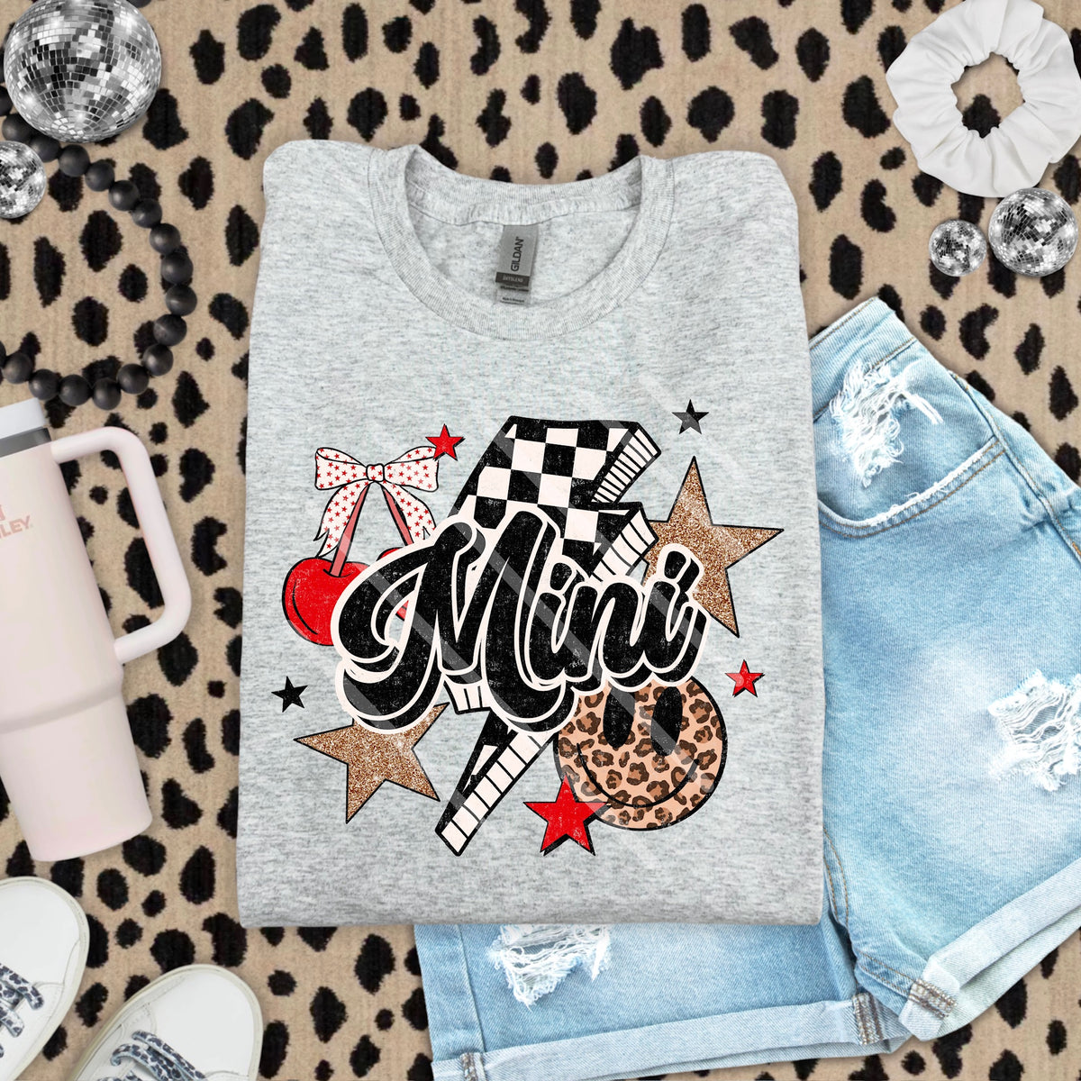 Mini Checker Lightning Bolt and cherries scarlow 110338 DTF transfer