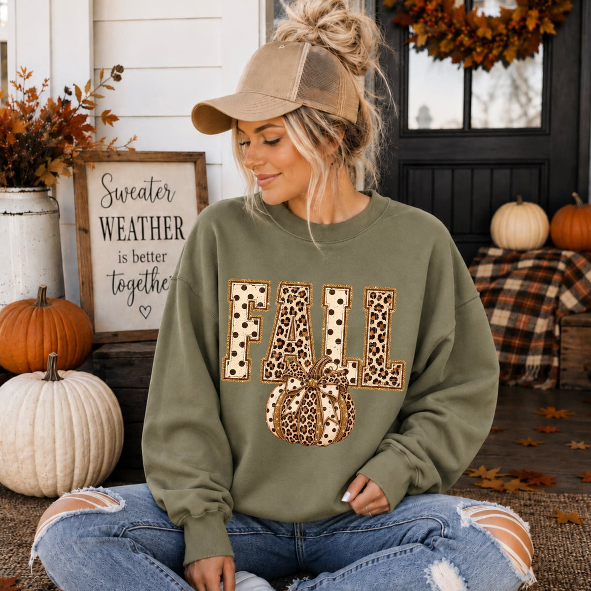 Fall cream and brown polkadot leopard print pumpkin SUNDAY SPECIAL DTF transfer