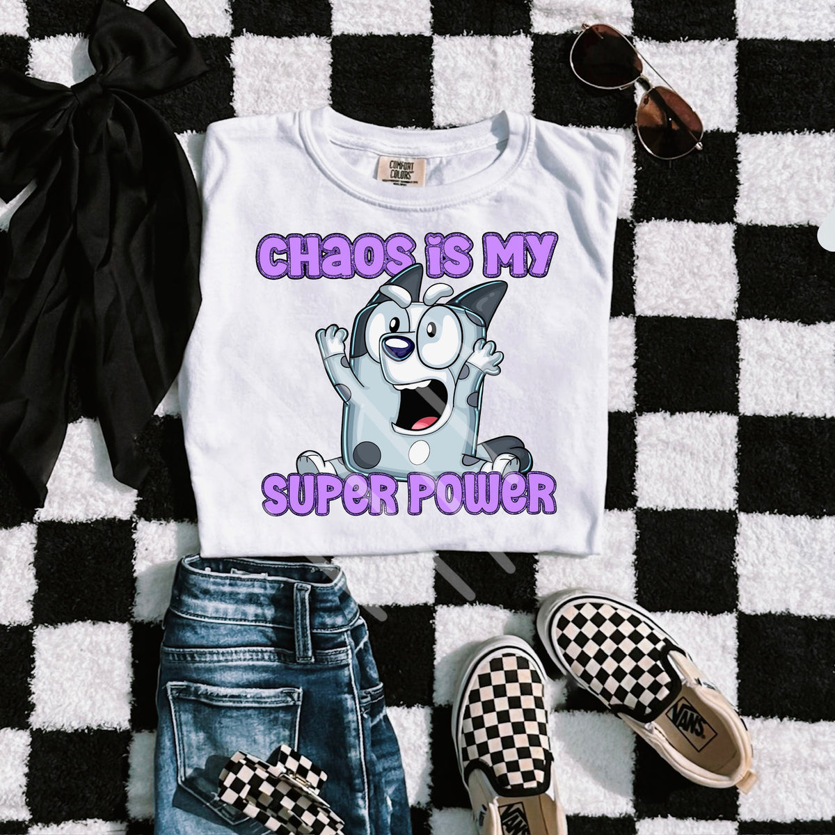 Chaos is my super power dog PURPLE 110588 DTF transfer