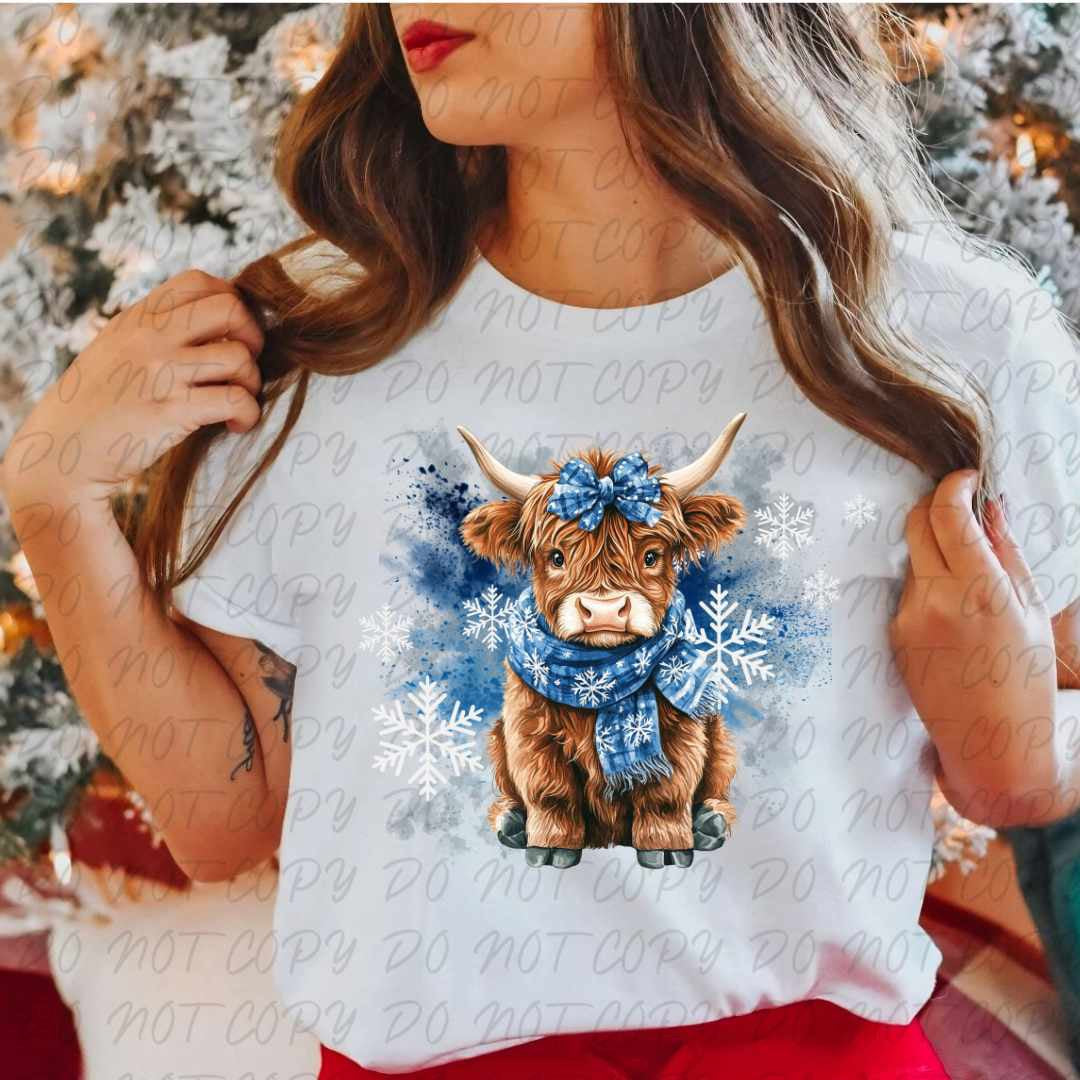 Shaggy cow with snowflakes (vintage) 67303 DTF transfer