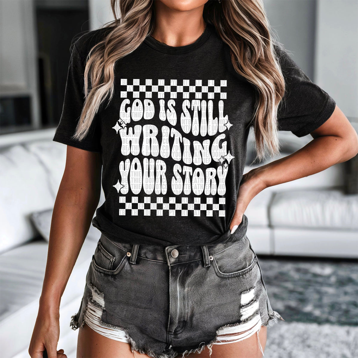 God is still writing your story white font 93557 DTF transfer