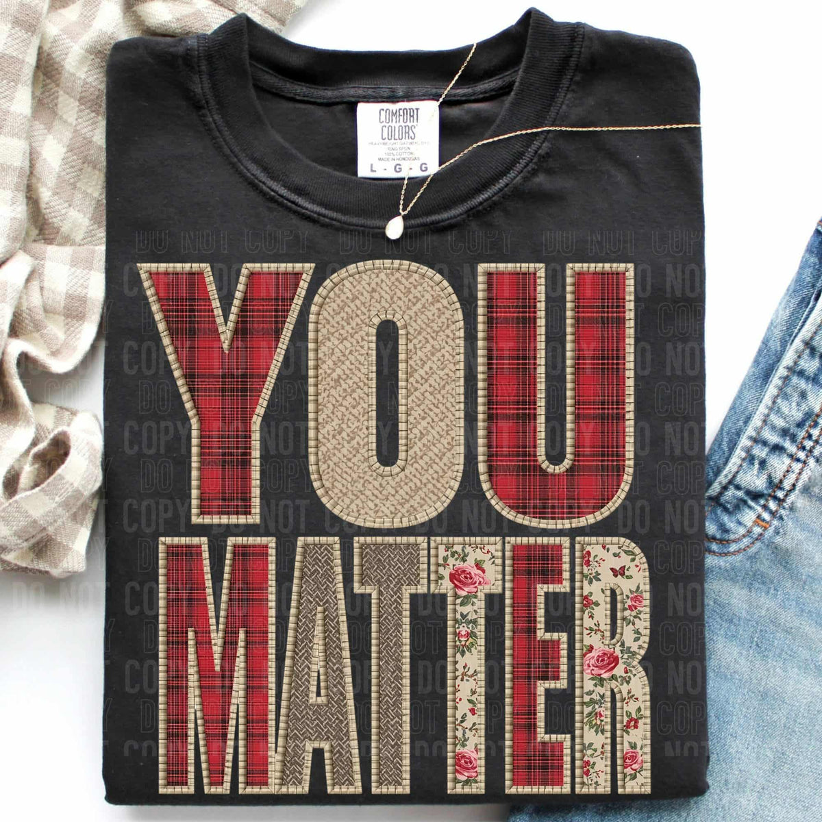 You Matter red and tan plaid SBB DTF Transfer