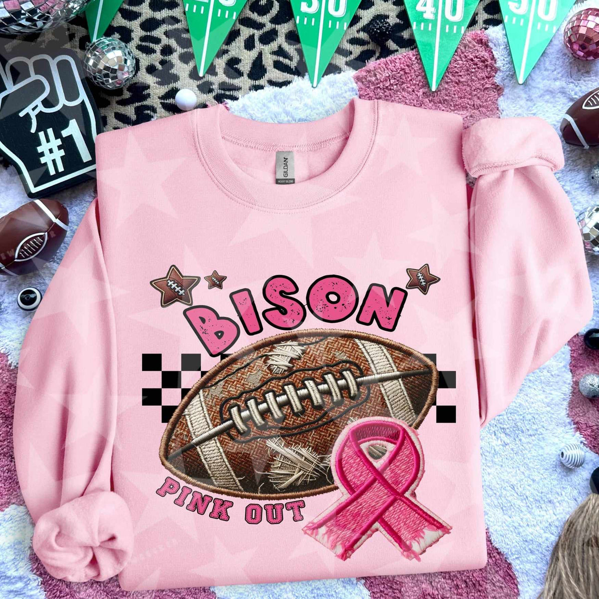 Bison pink out football (HW) 58140 DTF transfer