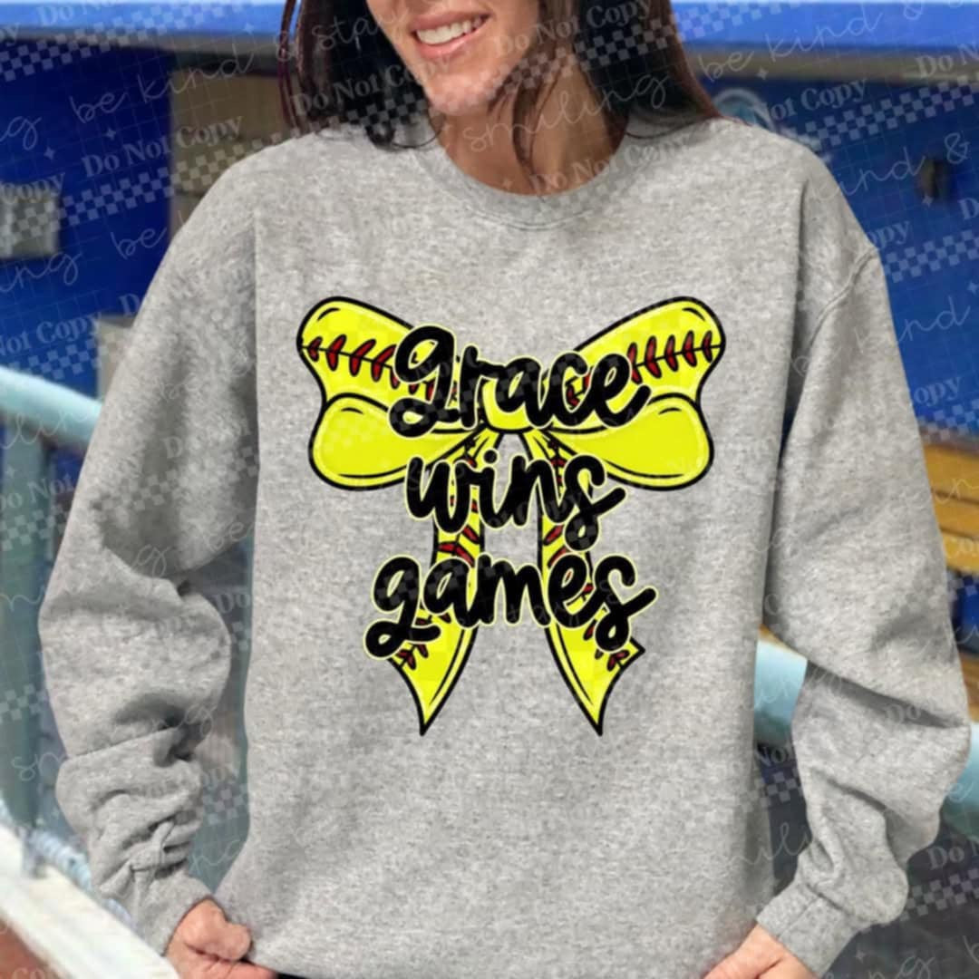 Grace wins games softball bow (CMLD) 90233 DTF transfer