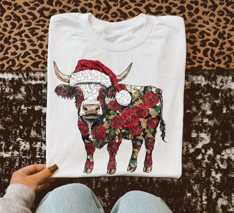 Floral Christmas cow 73209 DTF transfer