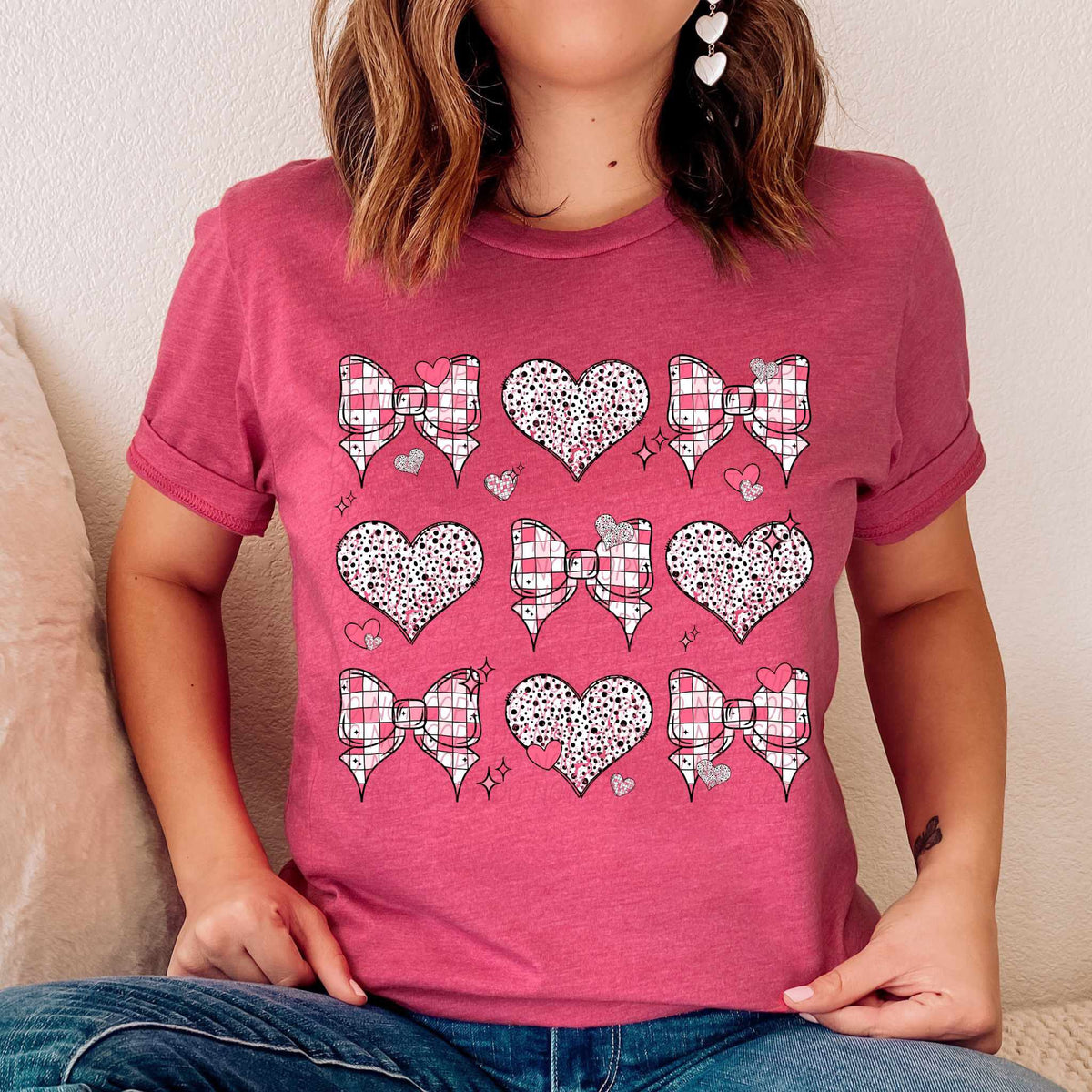 Checkered bow and heart collage (CITY) 75759 DTF transfer