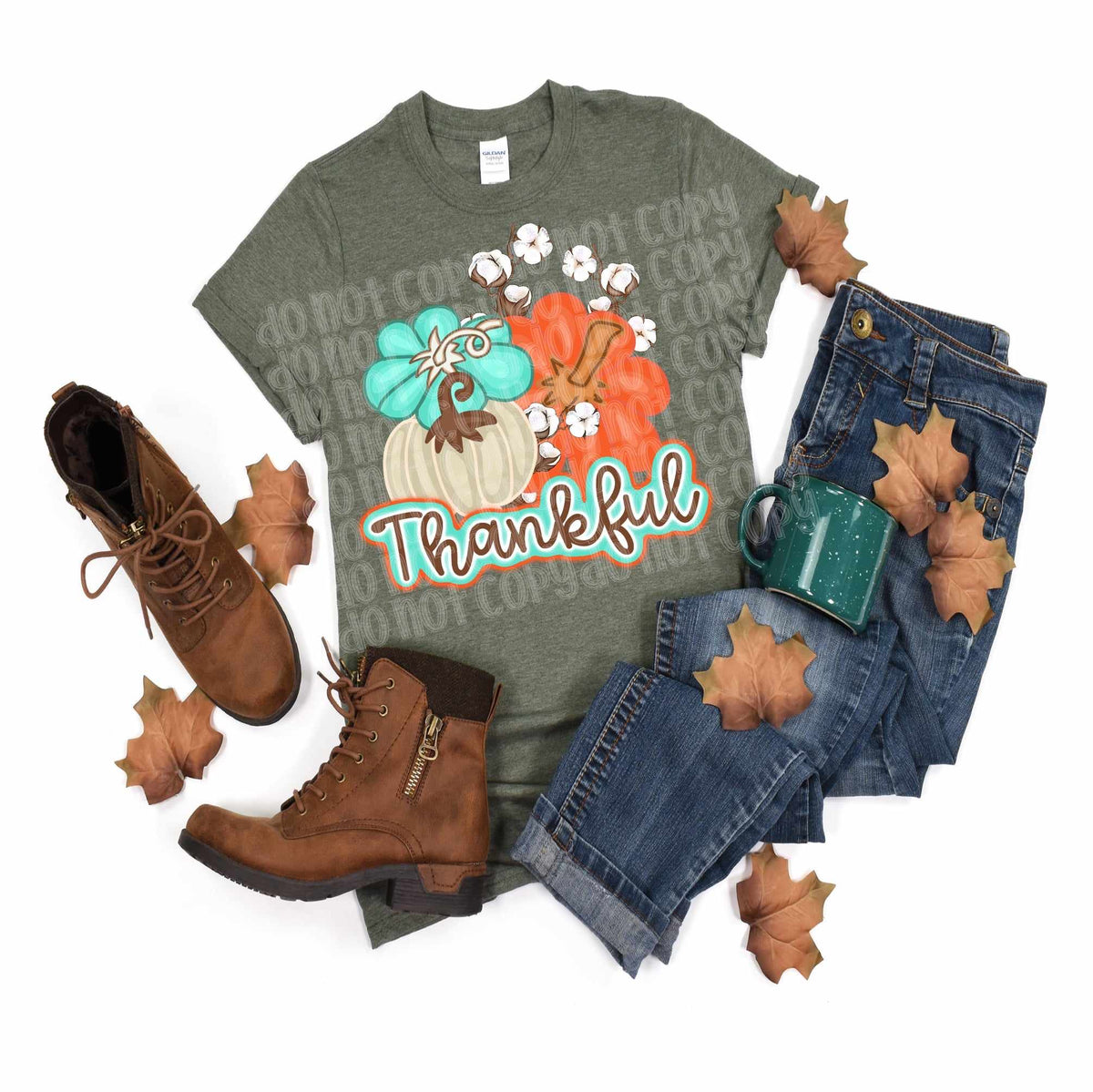 Thankful blue and orange flowers (SSD) 60573 DTF transfer