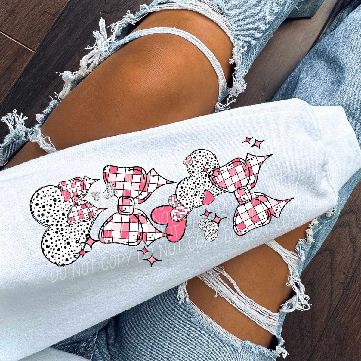 Checkered bow and heart sleeve (CITY) 75760 DTF transfer