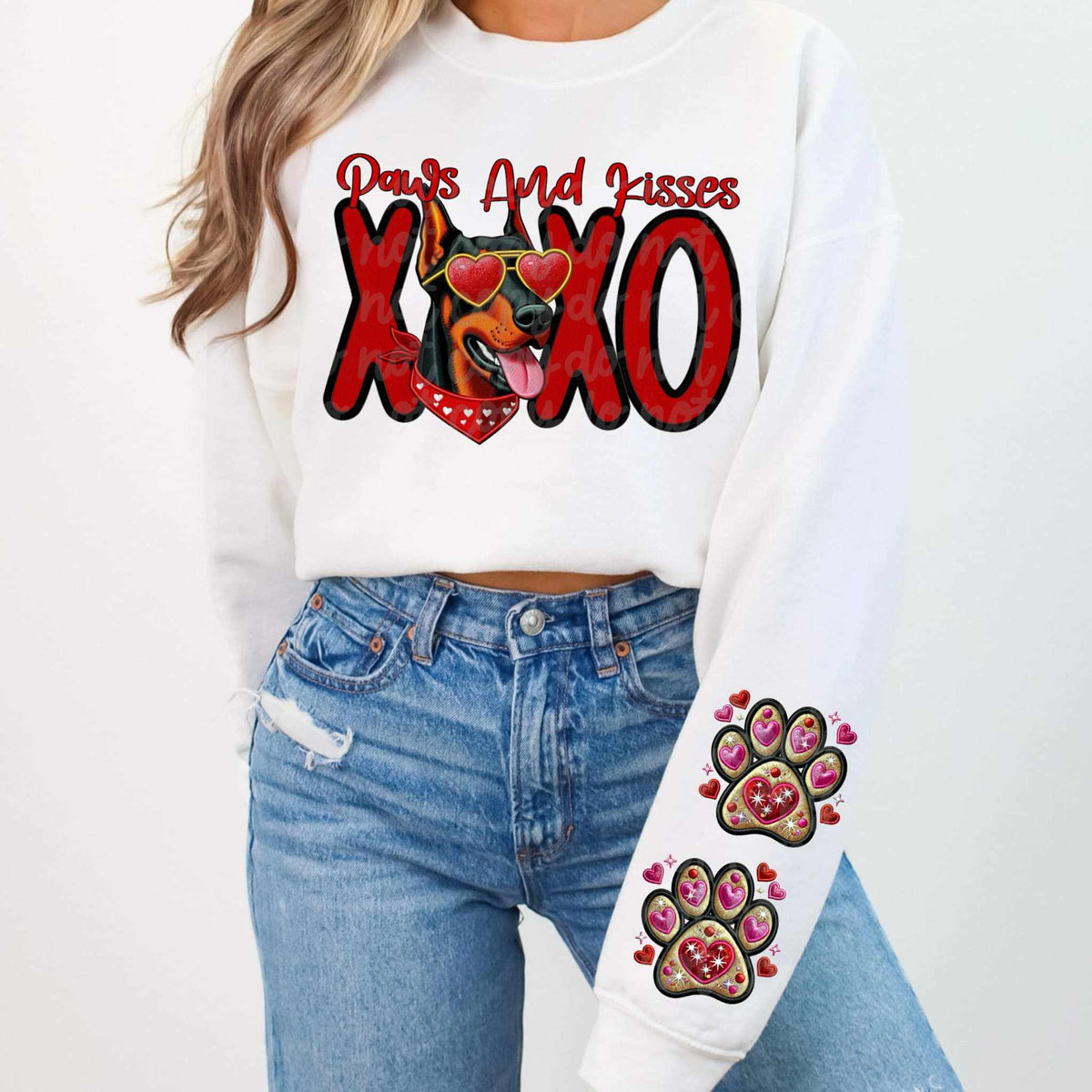 Paws and kisses doberman FRONT 75353 DTF transfer