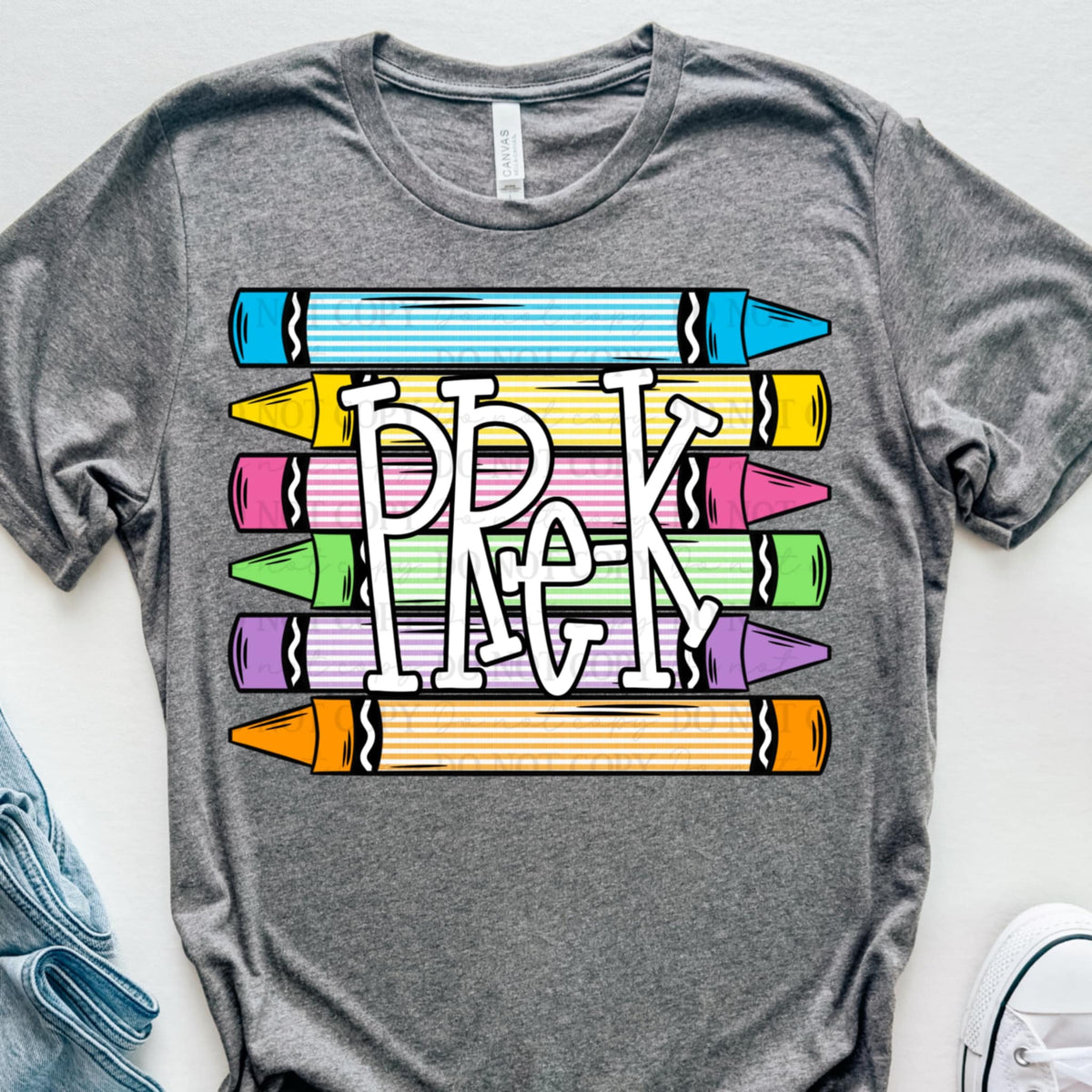 Pre K striped crayons ABD DTF transfer