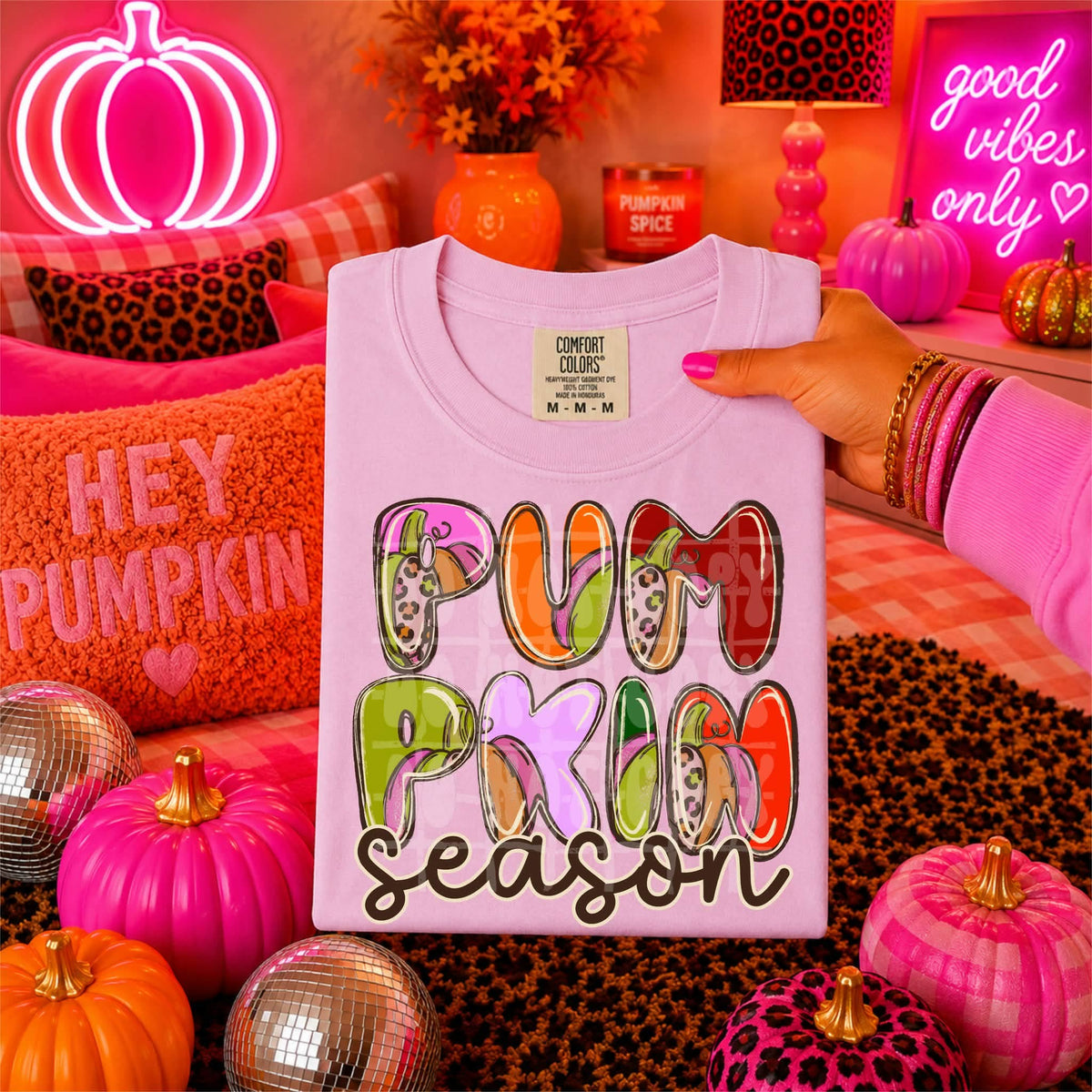 Pumpkin season bubble letter different pattern (C’s) DTF Transfer