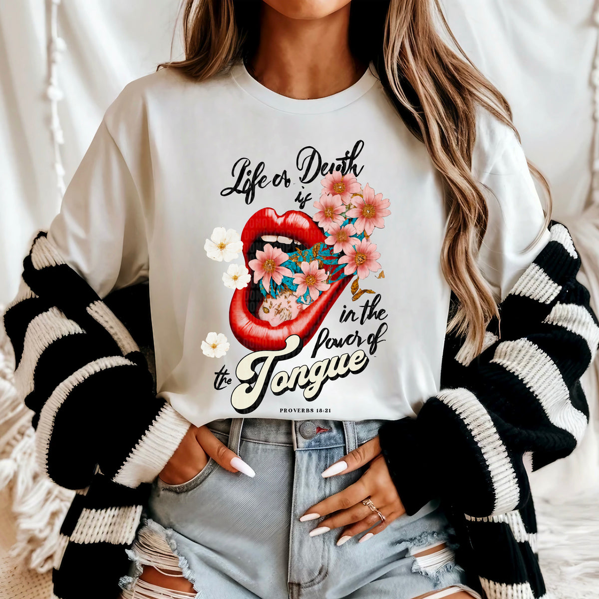 Life & death is in the power of the tongue lips 95403 DTF transfer