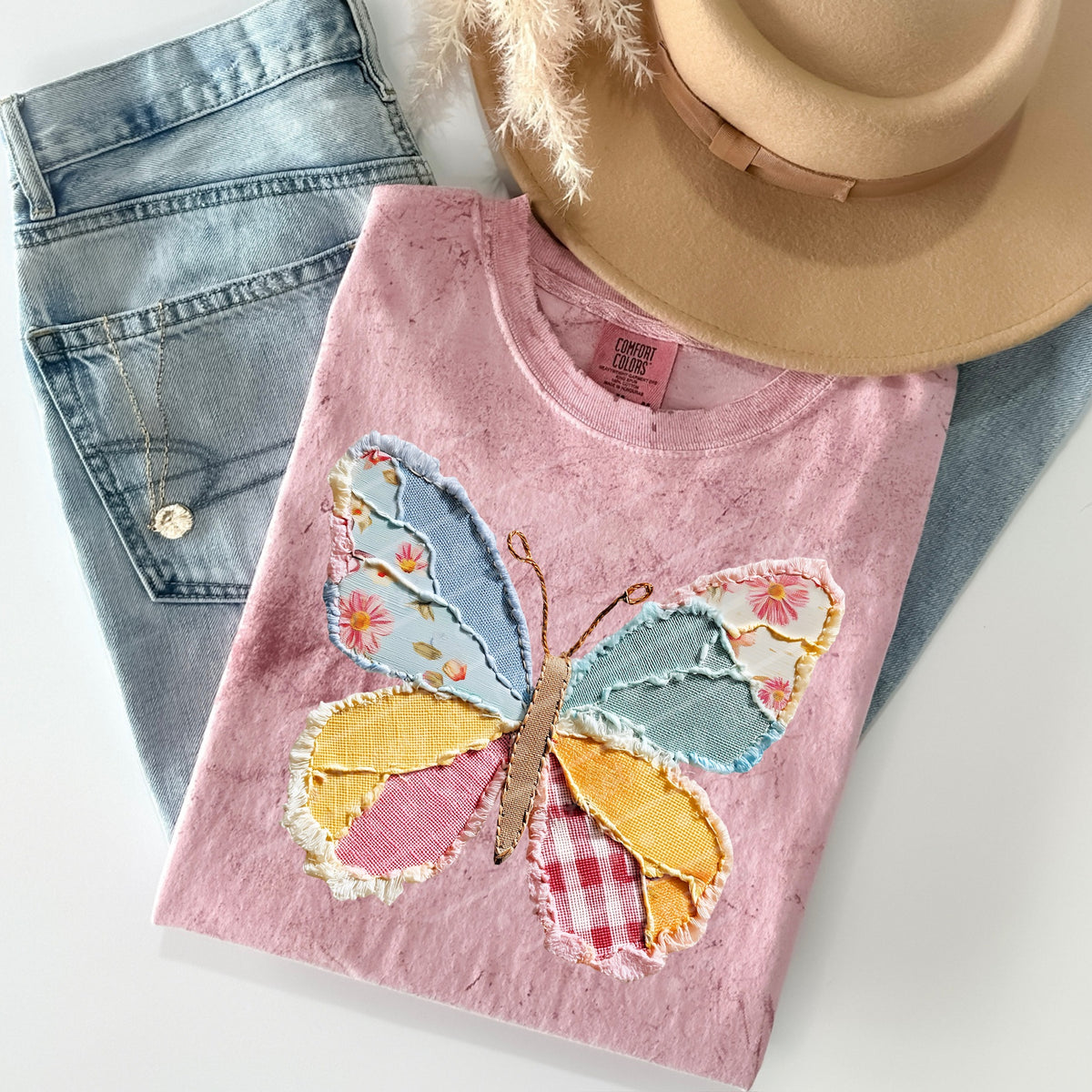 Denim patchwork butterfly Tuesday Deal DTF