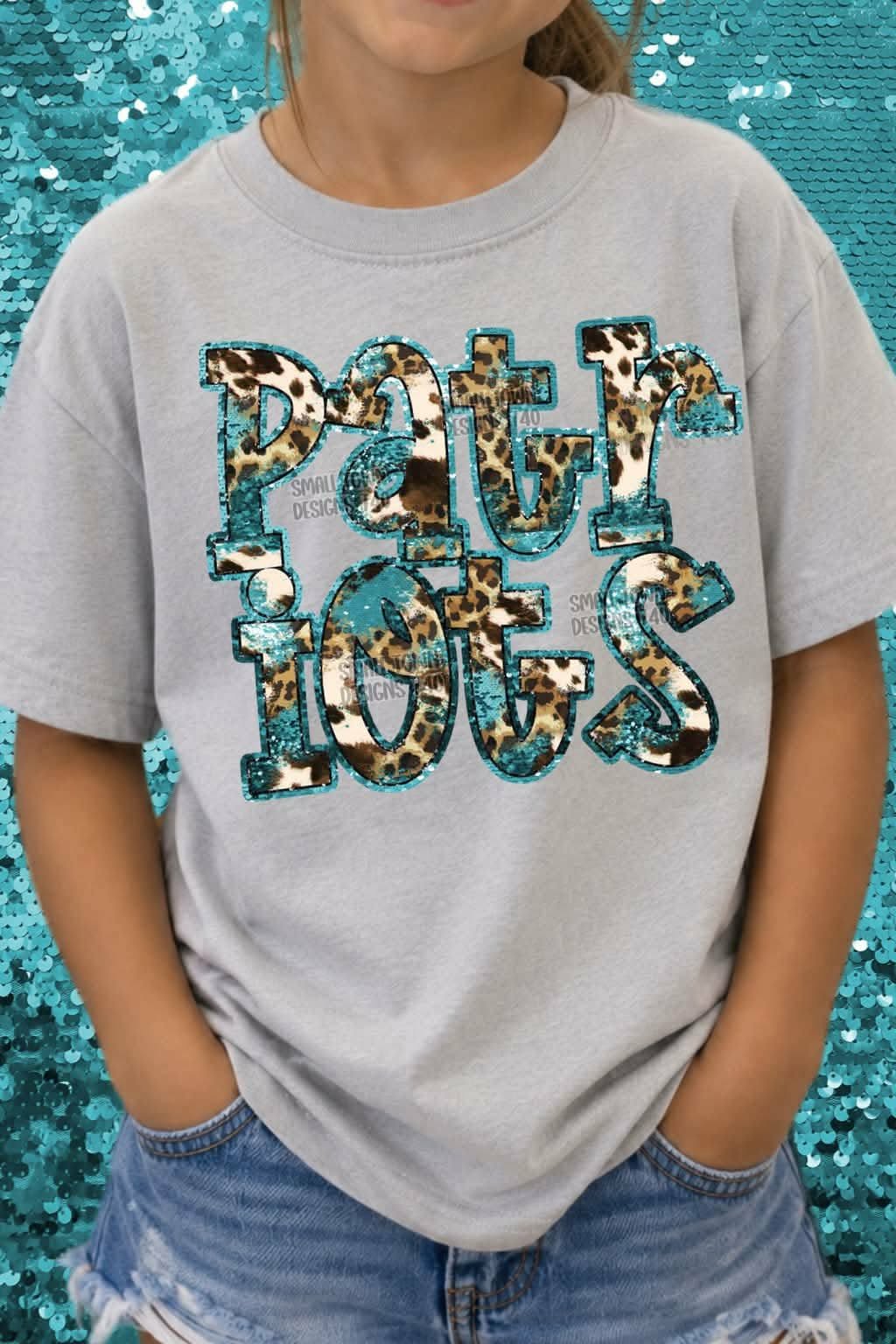 Patriots animal print blue sequin outline (STD) DTF transfer