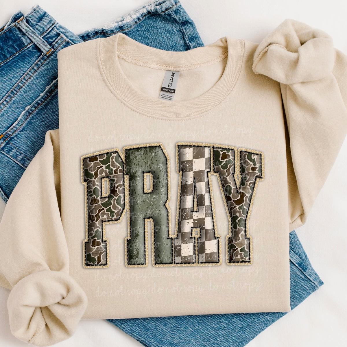Pray camo and checker varisty font 117409 DTF Transfer