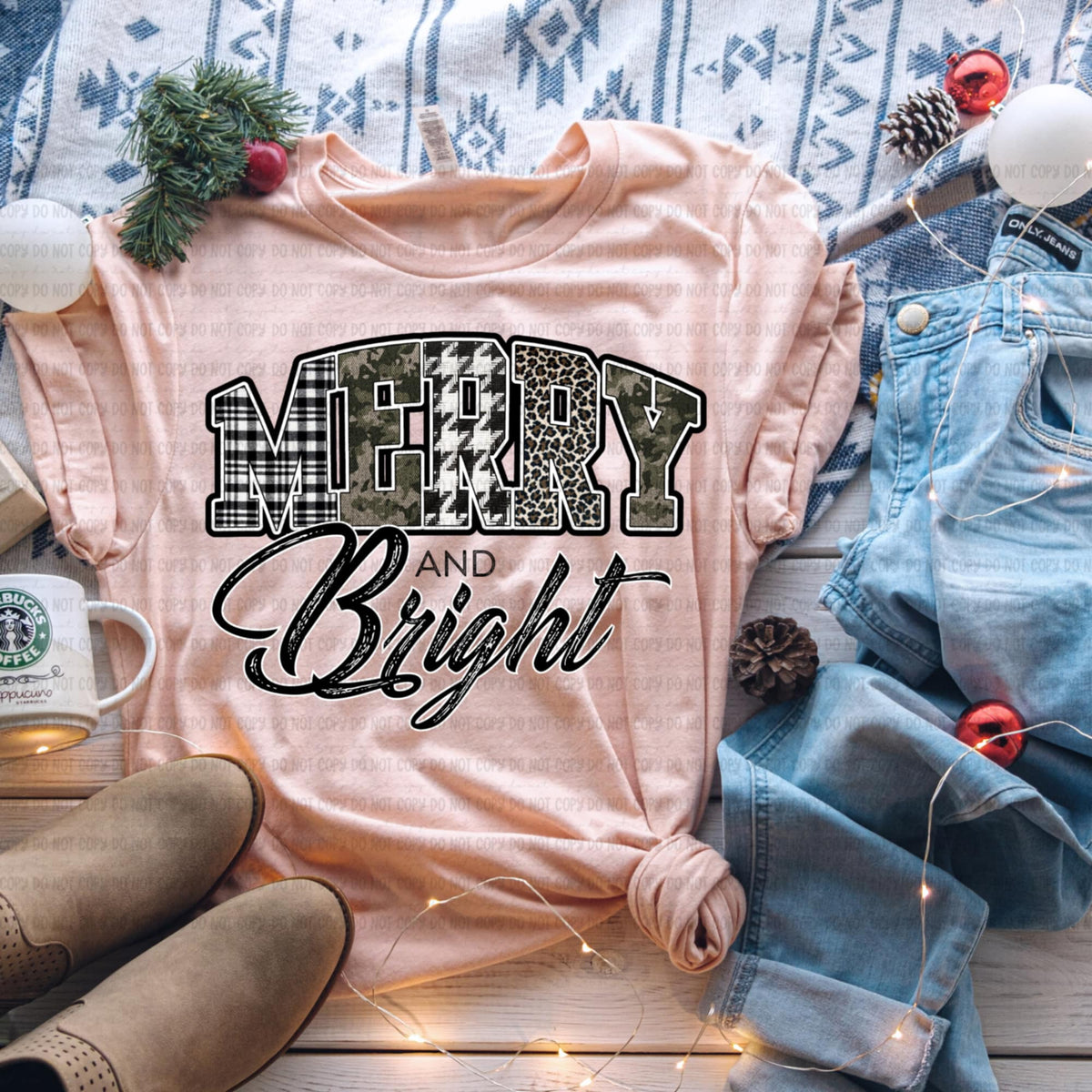 Merry and bright camo and plaid (REVEL) black DTF transfer