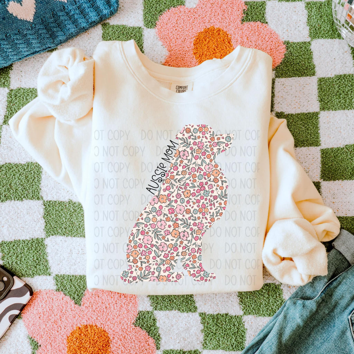 Aussie mom floral puppy (SWD) 87813 DTF transfer