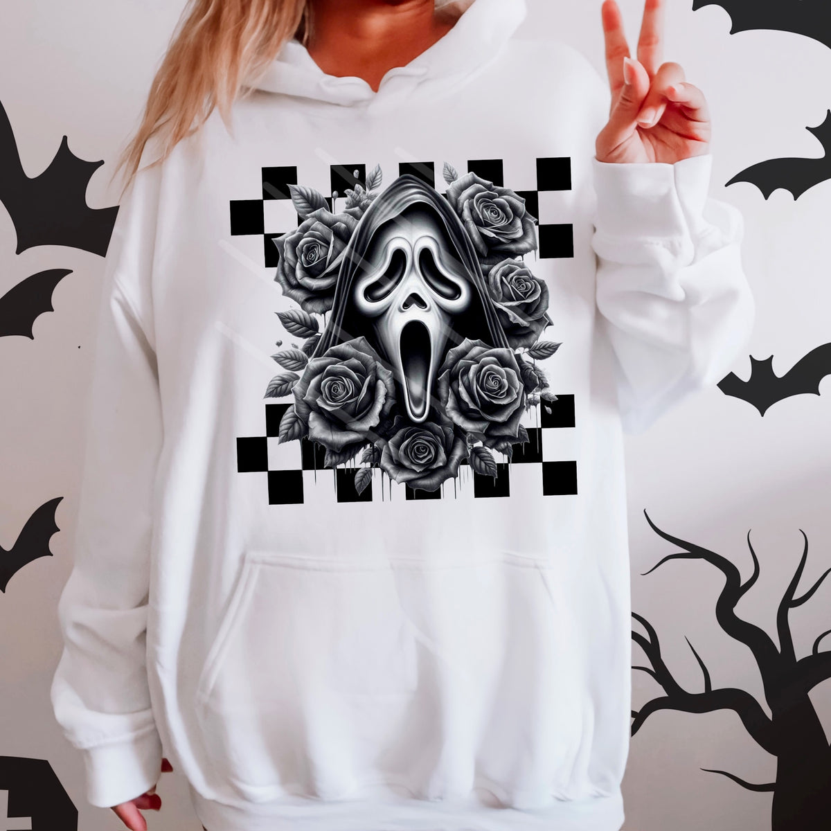 Black and White GF with roses (chaos) 110258 DTF transfer
