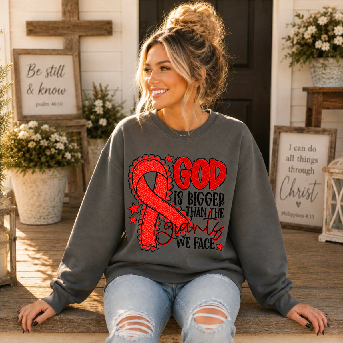 God is bigger than the giants we face RED  ribbon (SDD) DTF Transfer