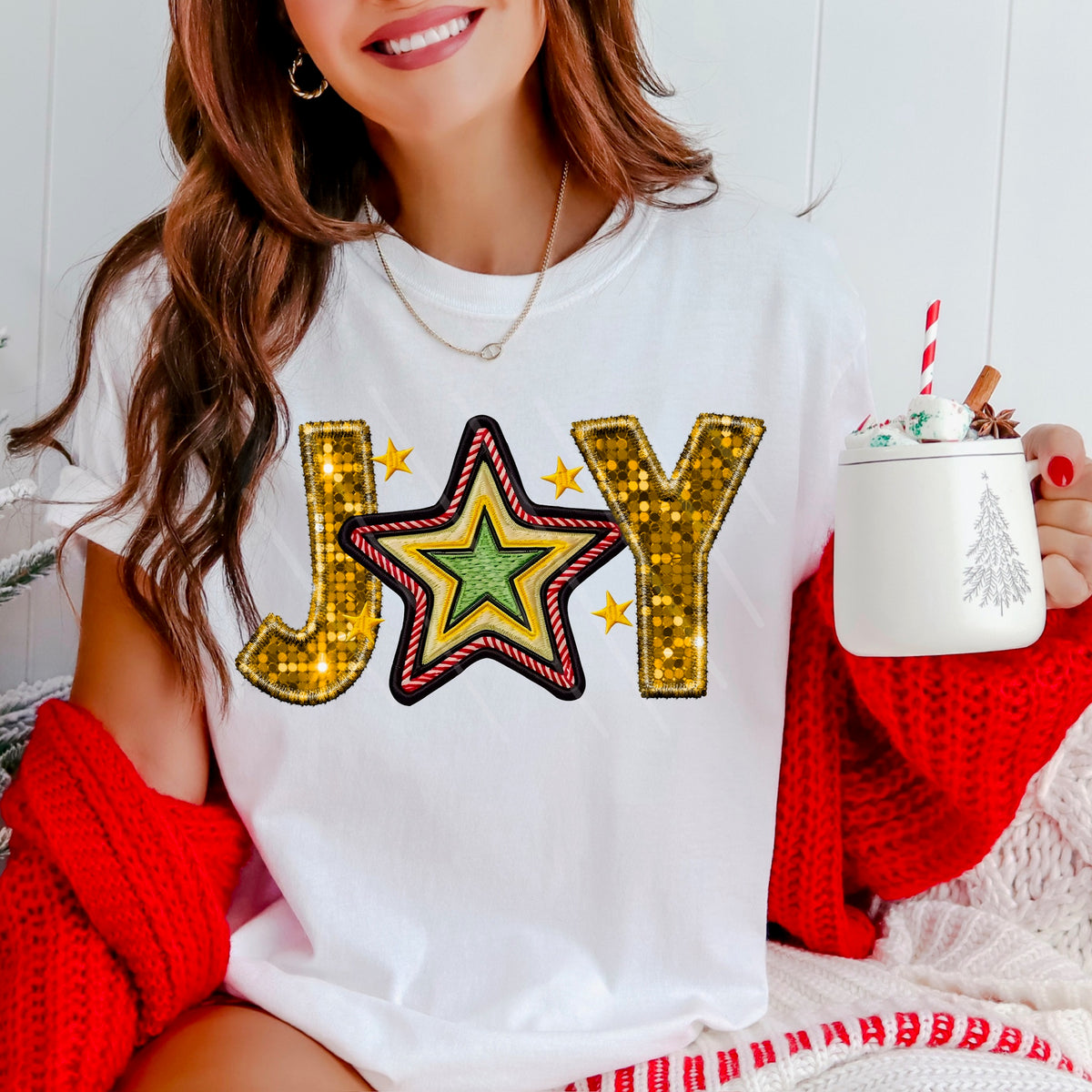 Joy YELLOW faux sequins DTF transfer