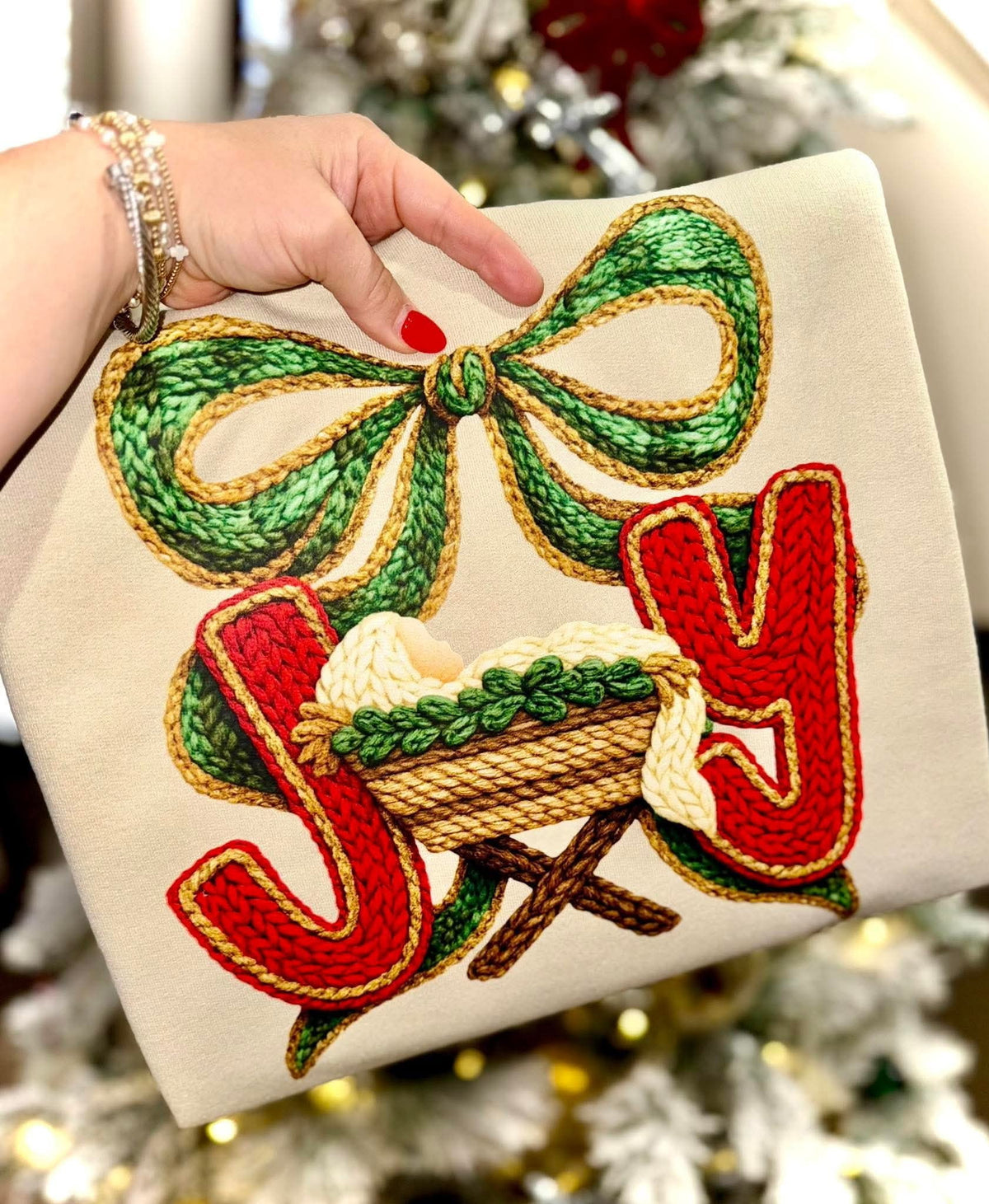 Joy baby Jesus faux yarn sunday special DTF transfer