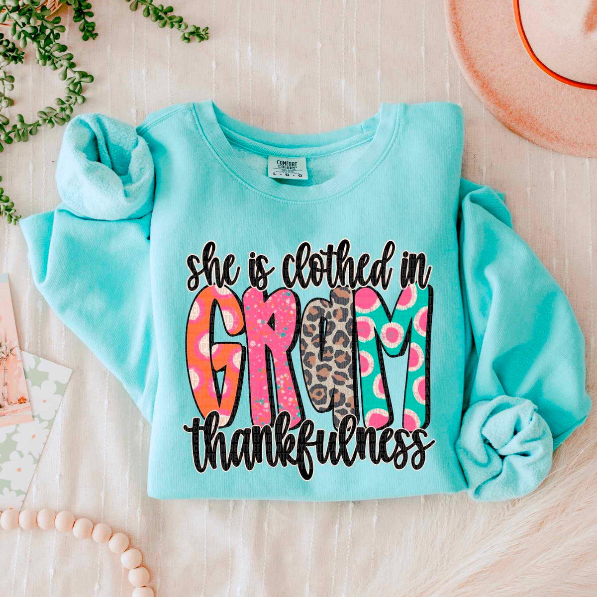 She is clothed in thankfulness gram 53546 DTF transfer