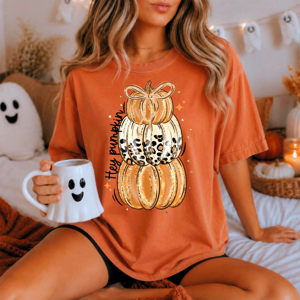 Hello pumpkin orange and leopard stacked pumpkins Sunday Special DTF transfer