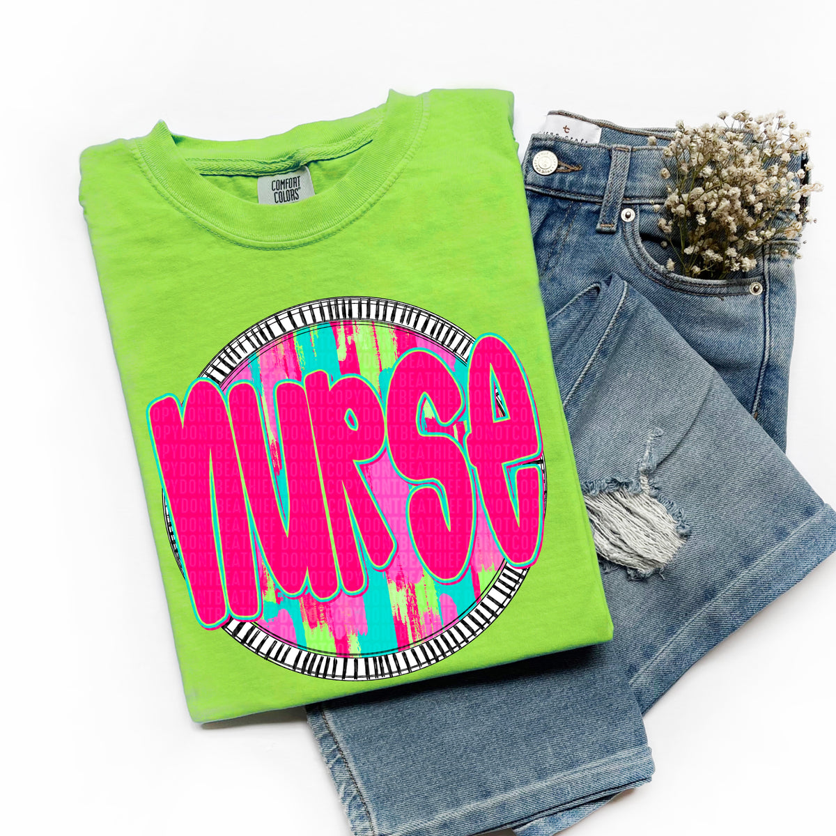 Nurse pink font circle 106165 DTF transfer