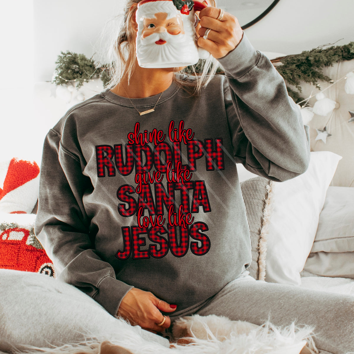 Shine Like Rudolph give like Santa Red Plaid 111627 DTF transfer