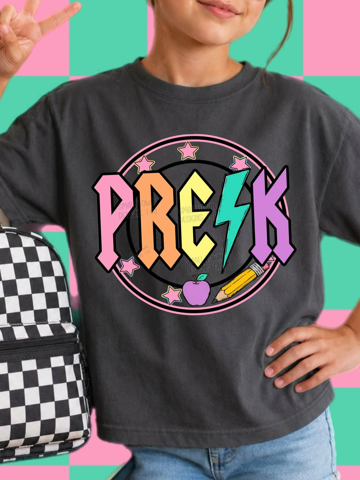 PREK lightning colorful bolt retro circle with stars (STD) DTF Transfer